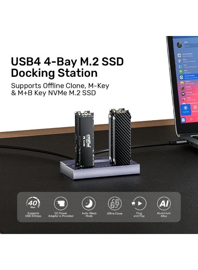 يوني تيك USB4 4-Bay M.2 SSD Docking Station – 40Gbps, Offline Clone, Up to 32TB Storage, USB4/Thunderbolt 3 Compatible - Image 3
